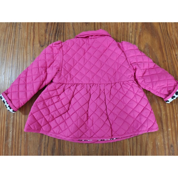Pink‎ Quilted Swing Coat Double Breasted Heart Buttons Quilted Lined Pockets 24M - Picture 2 of 7